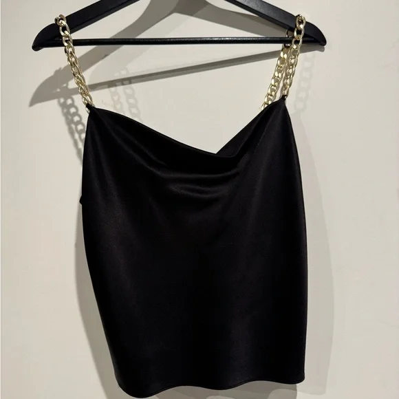 Alice + Olivia Black Camisole with Gold Chain Straps - Picture 2 of 7